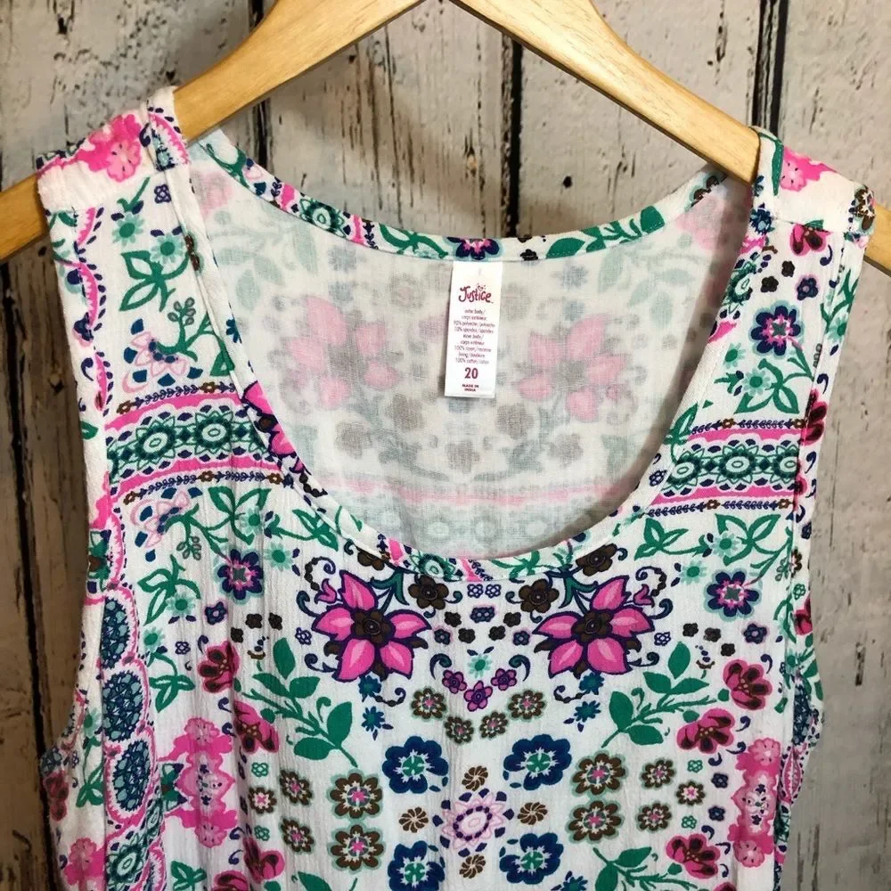 Justice for girls flower boho flowy summer dress, size 20